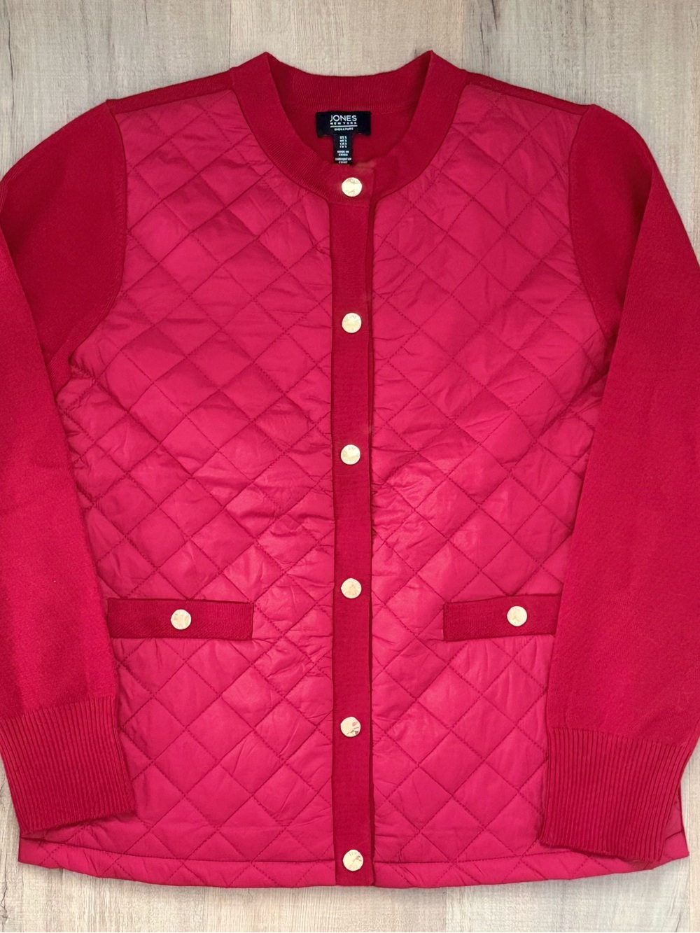 Jones New York Red Quilted Knitted Sweater Cozy Women’s Cardigan Jacket - Picture 1 of 10
